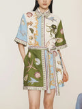 Sea Life Print Belted Shirt Dress - Decor