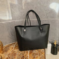 Large Faux Leather Shoulder Tote Bag - Black