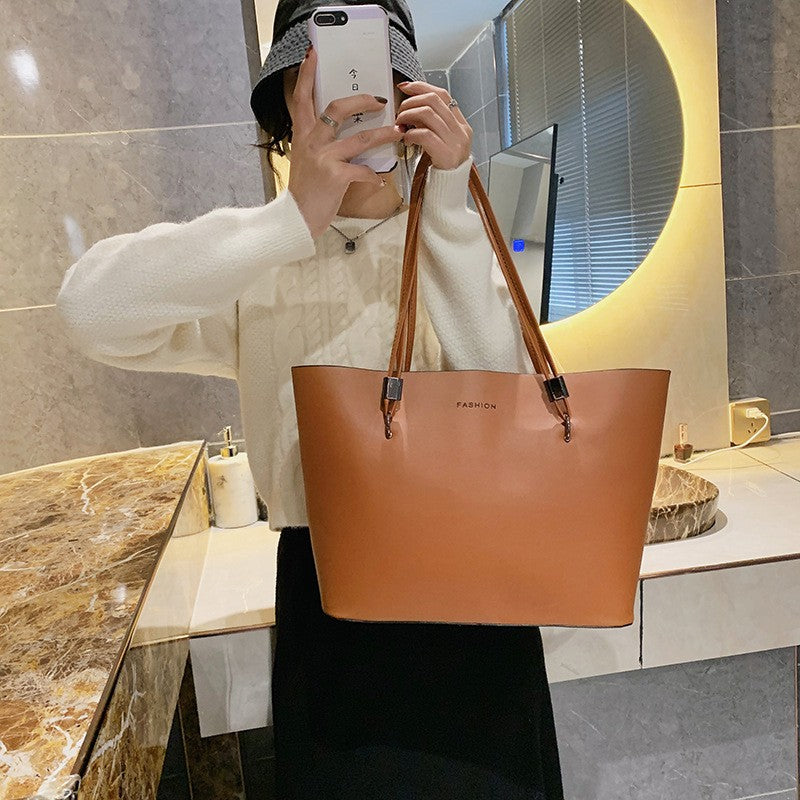 Large Faux Leather Shoulder Tote Bag