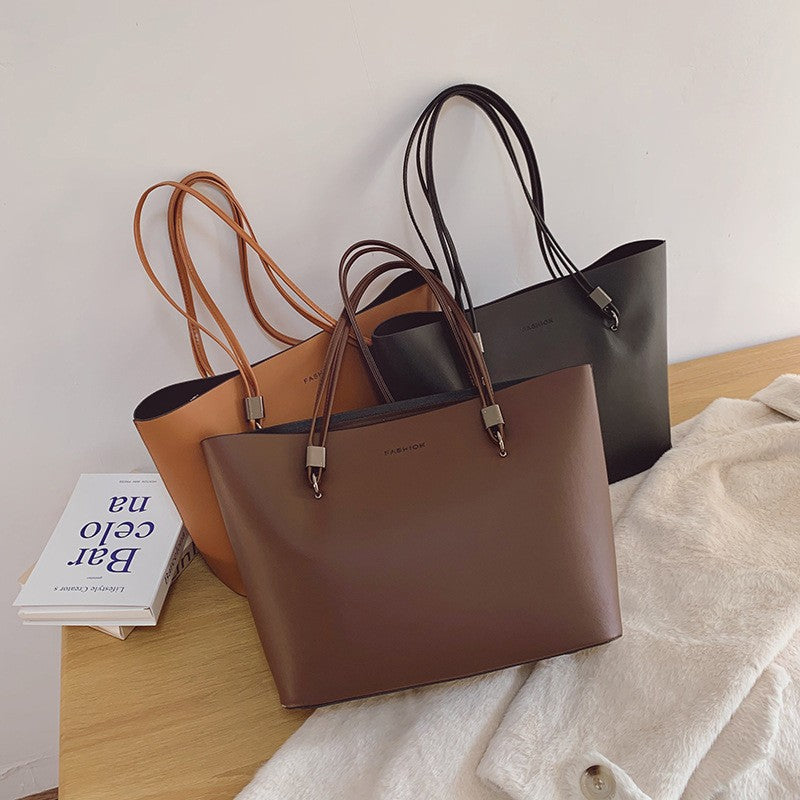 Large Faux Leather Shoulder Tote Bag