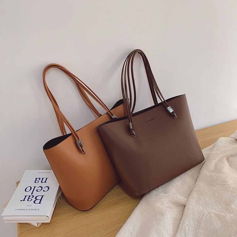 Large Faux Leather Shoulder Tote Bag