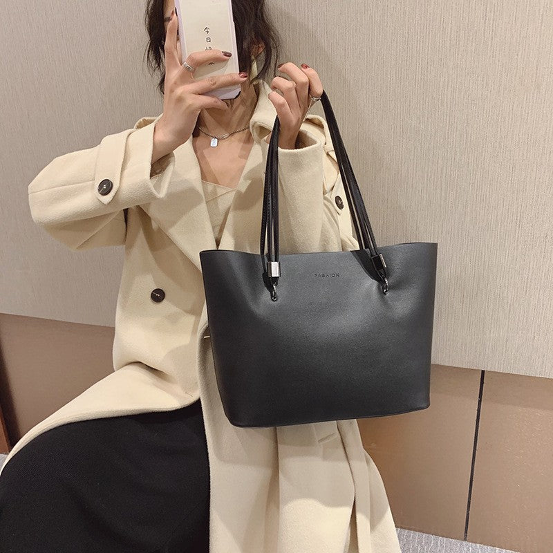 Large Faux Leather Shoulder Tote Bag