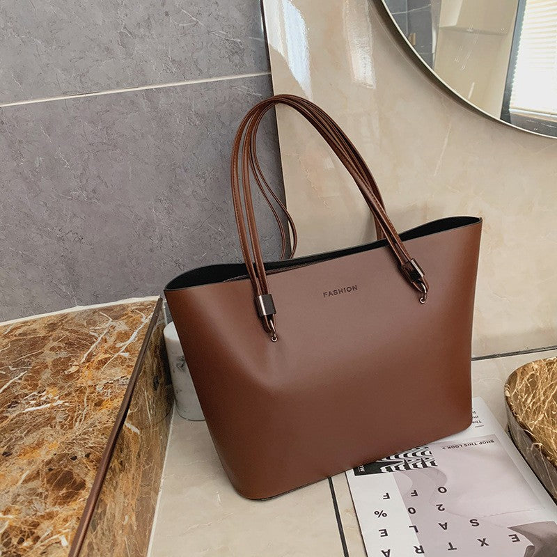 Large Faux Leather Shoulder Tote Bag