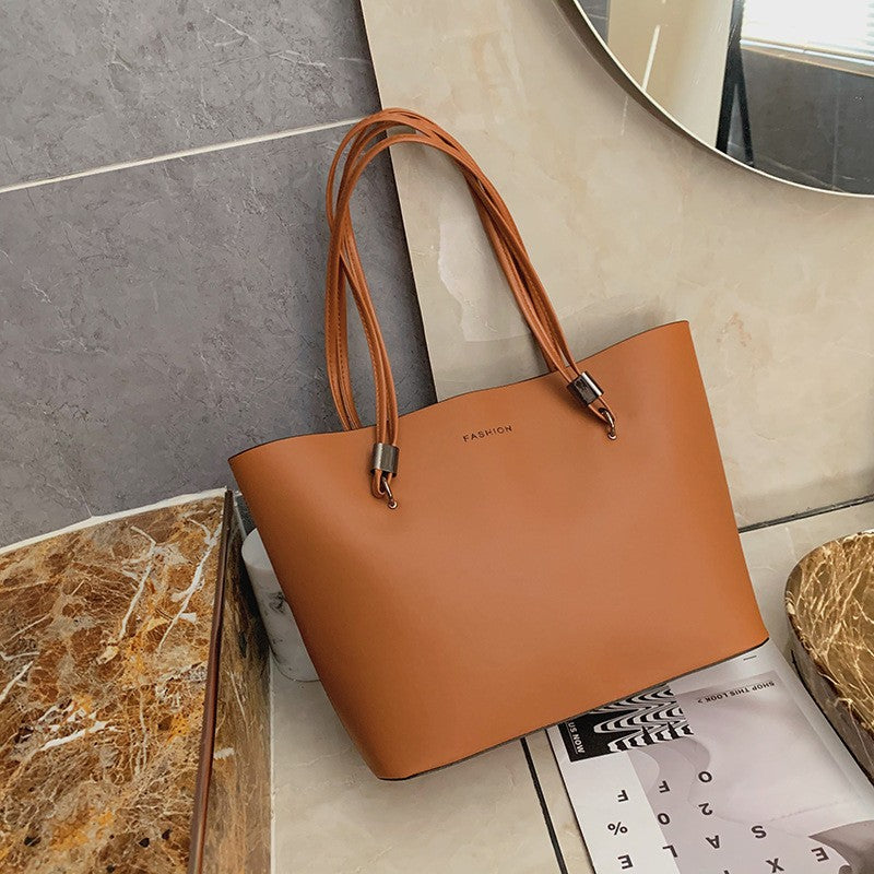 Large Faux Leather Shoulder Tote Bag