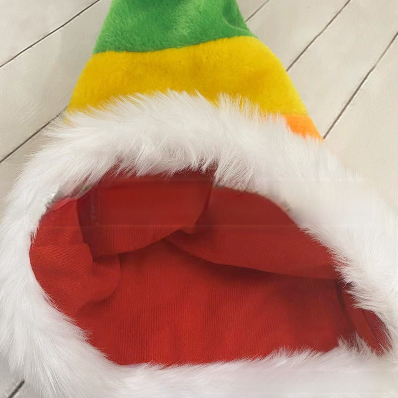 Rainbow Striped Santa Beanie Hat with Fluffy Cuff - Rainbow - 4