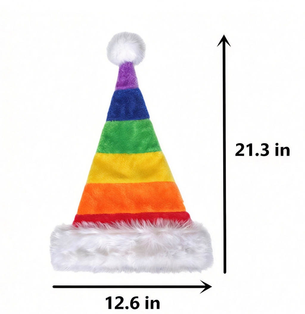 Rainbow Striped Santa Beanie Hat with Fluffy Cuff - Rainbow - 5