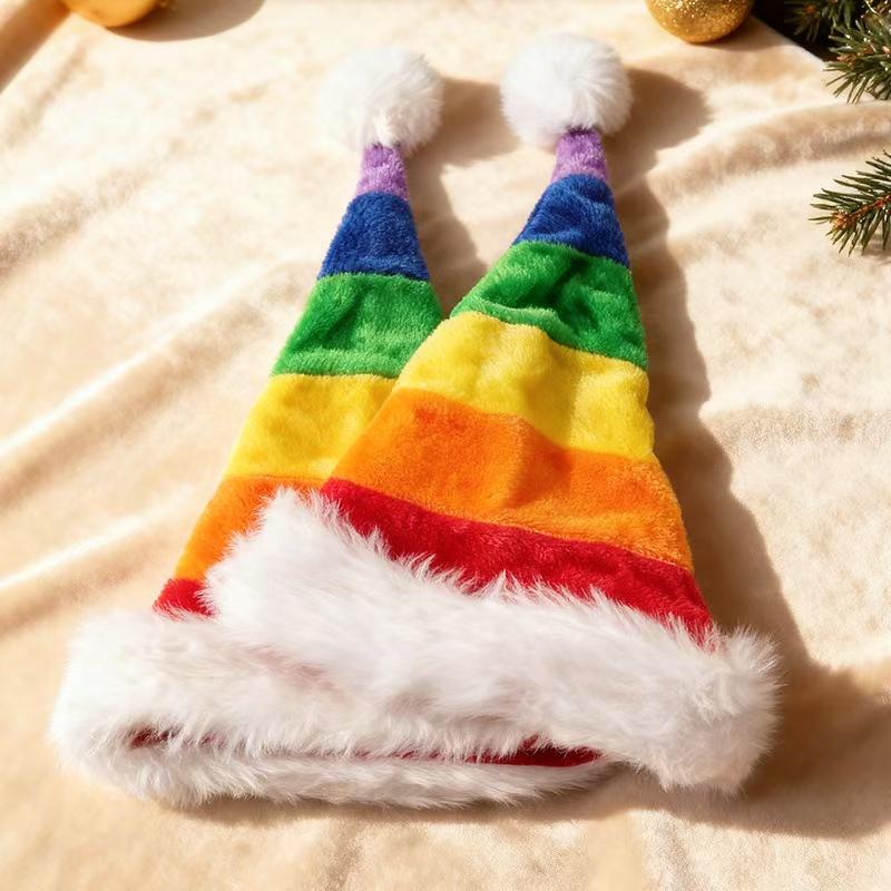 Rainbow Striped Santa Beanie Hat with Fluffy Cuff - Rainbow - 6