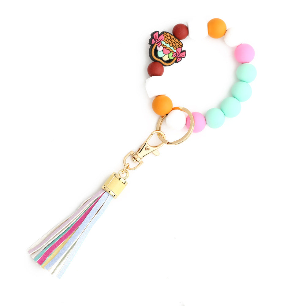 Cross Charm Silicone Bead Wristlet Keychain - Doll