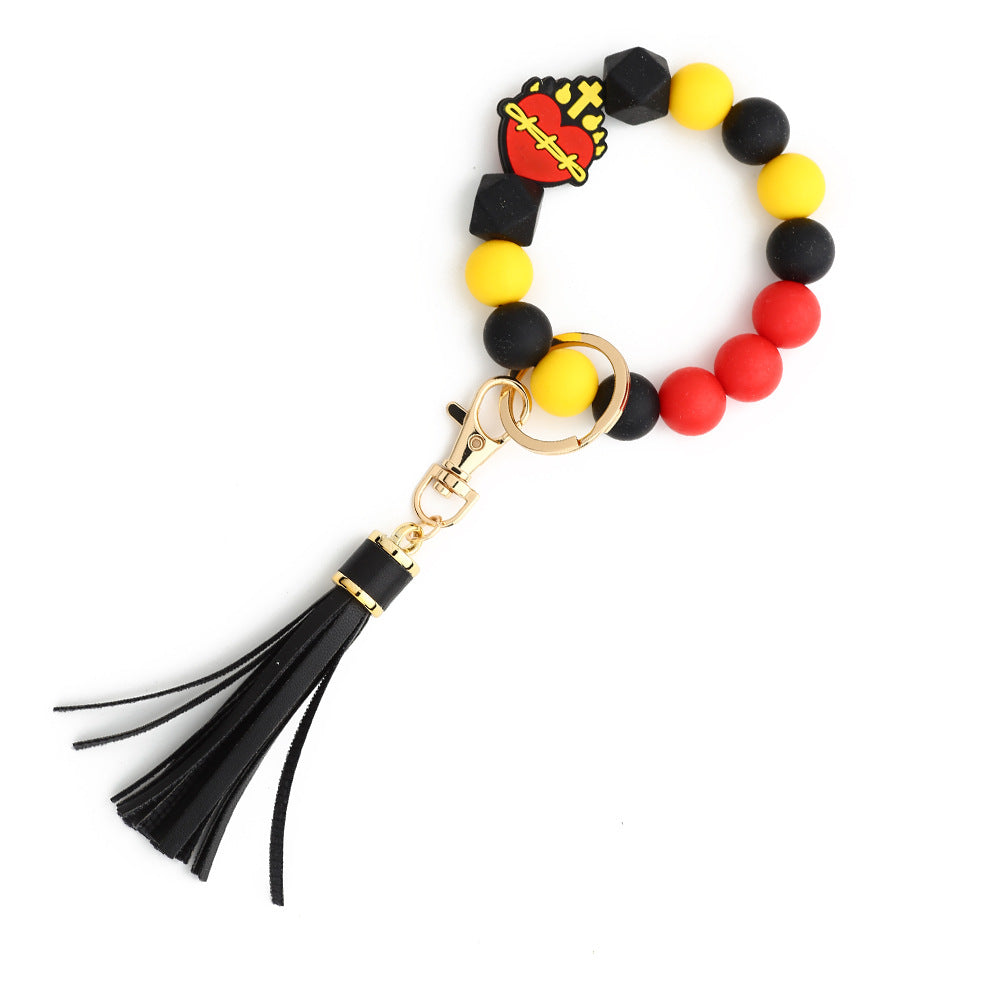 Cross Charm Silicone Bead Wristlet Keychain - Heart