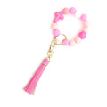 Cross Charm Silicone Bead Wristlet Keychain - Pink