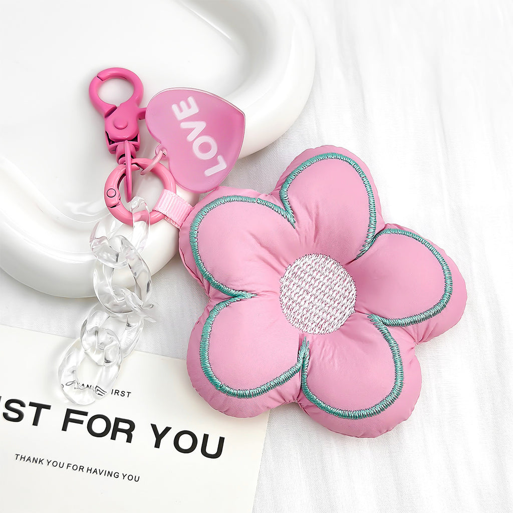Puffy Flower Plush Bag Charm Keychain - Pink