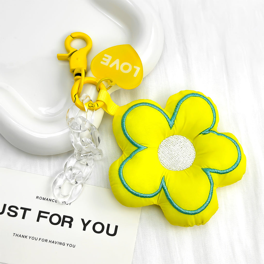 Puffy Flower Plush Bag Charm Keychain - Yellow
