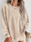 Oversized Corded Drop Shoulder Crewneck Sweatshirt - Apricot