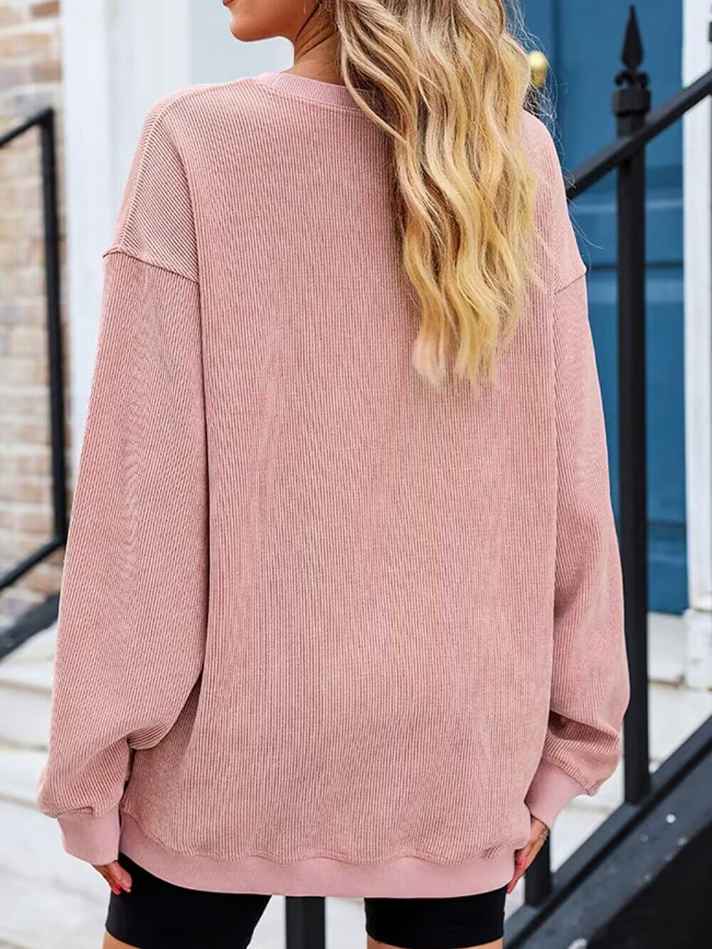 Oversized Corded Drop Shoulder Crewneck Sweatshirt - view 2