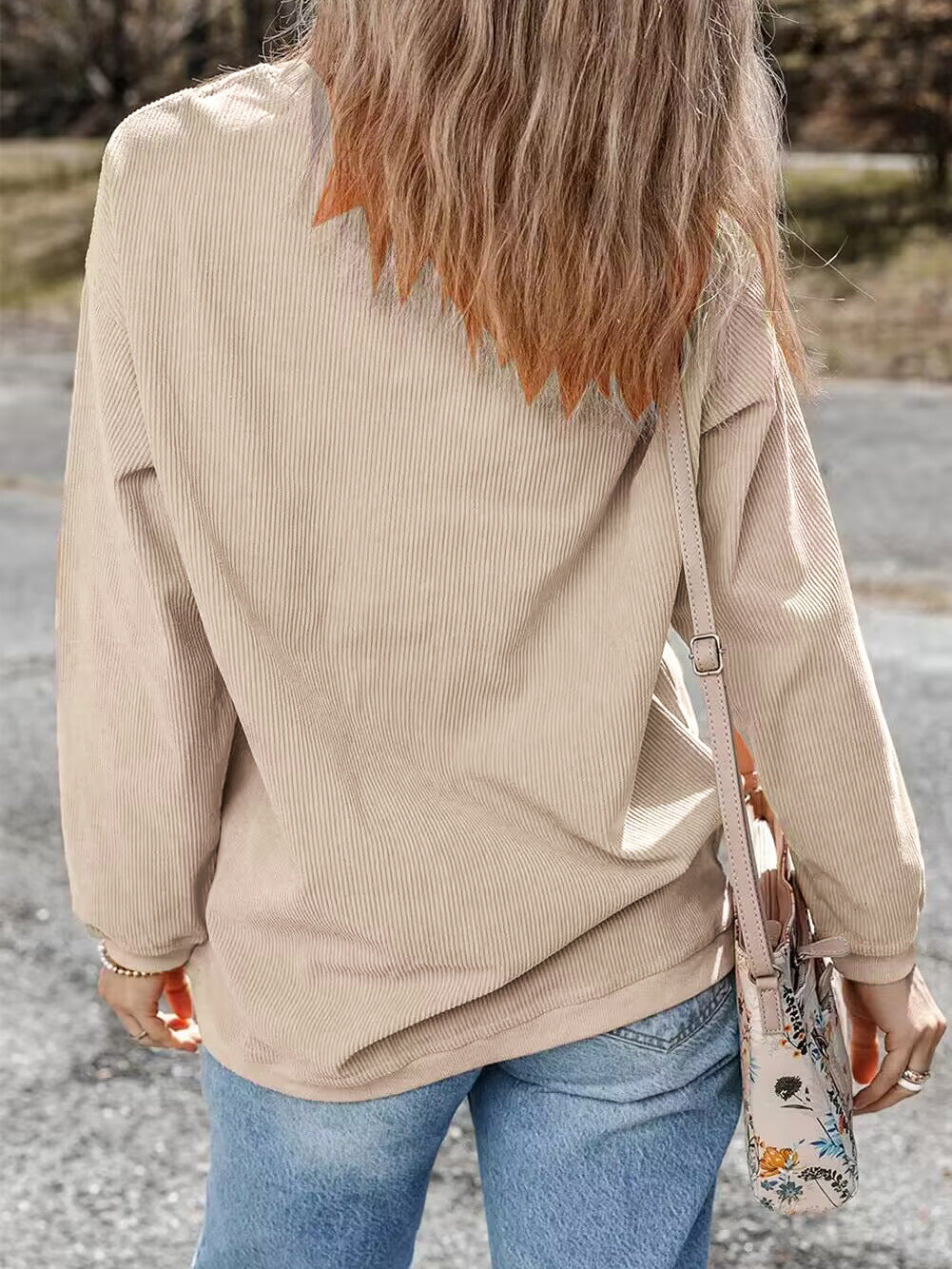 Oversized Corded Drop Shoulder Crewneck Sweatshirt - view 3