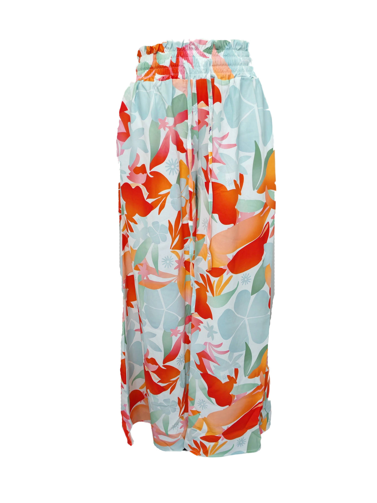 Paperbag Waist Wide Leg Flowy Trousers - Multi