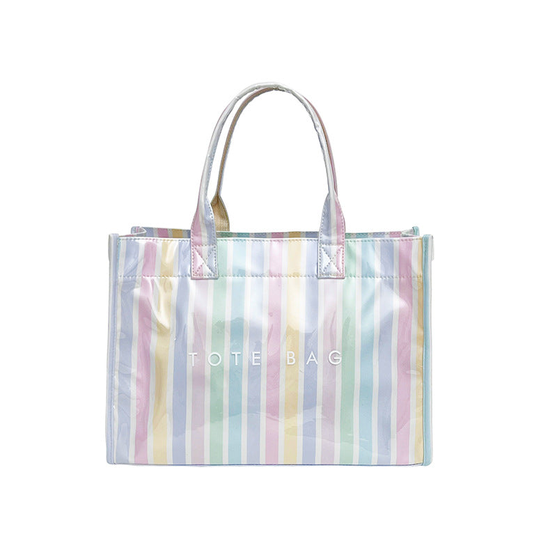 Candy Stripe Vinyl Beach Tote Bag - Colorful