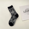 Sheer Botanical Rose Jacquard Socks - Black