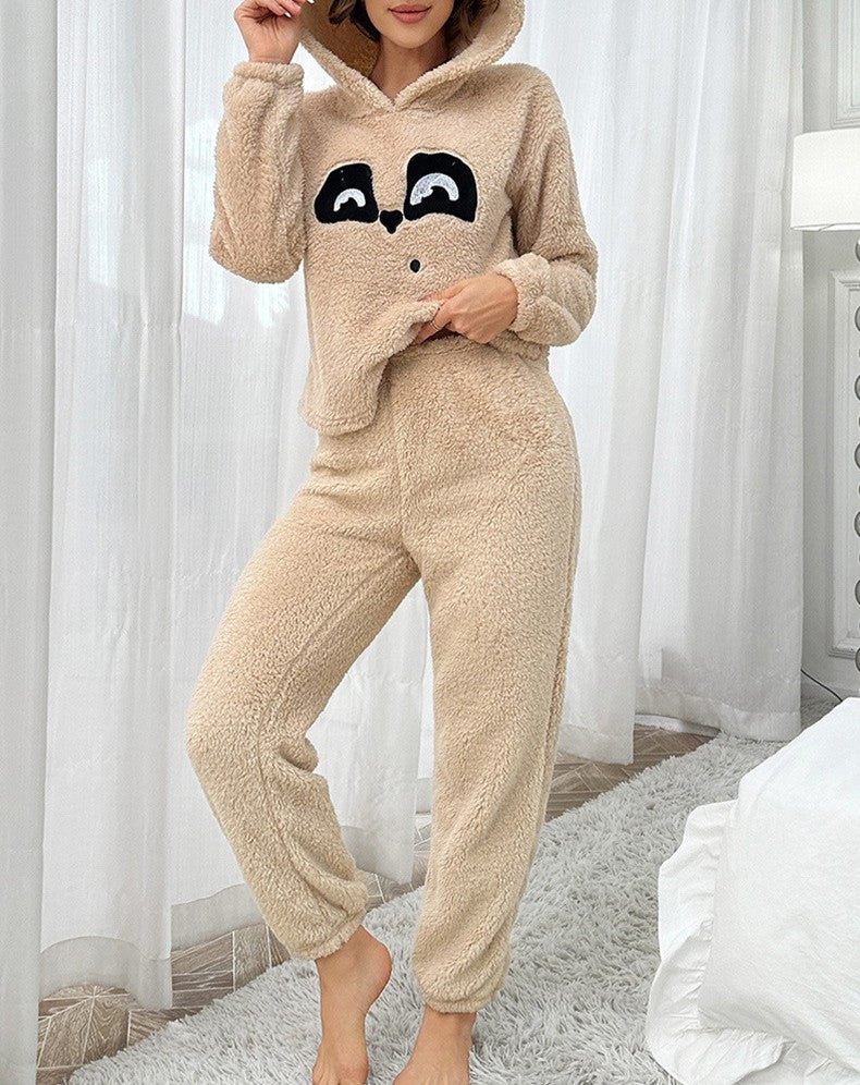 Panda Ear Hoodie And Joggers Sleep Set - Khaki