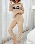 Panda Ear Hoodie And Joggers Sleep Set - Khaki