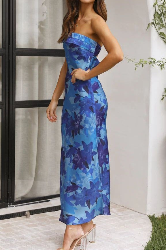 Strapless Satin Column Maxi Dress - BluePrint - 1