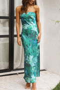 Strapless Satin Column Maxi Dress - GreenPrint