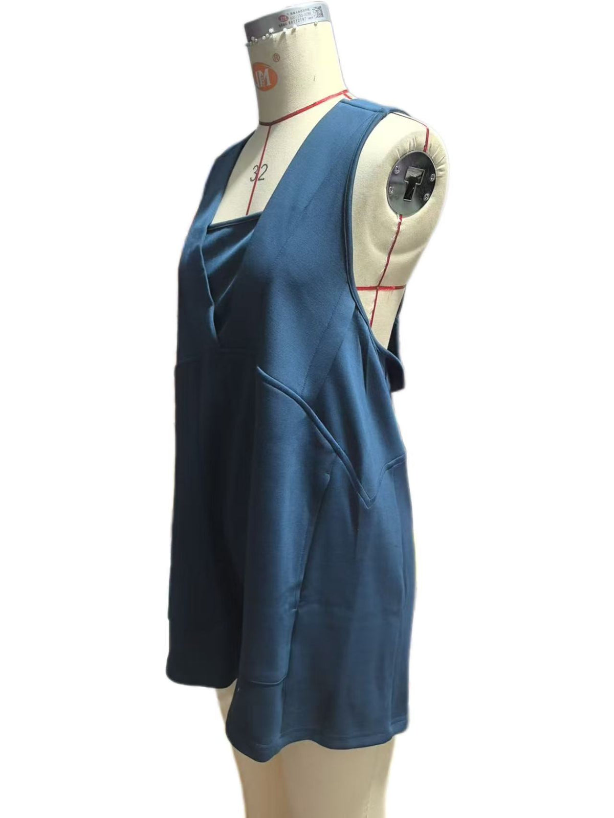 Sleeveless Overall Romper With Pockets - Blue - 4