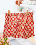 Paisley Medallion Print Elastic Waist Shorts - Red