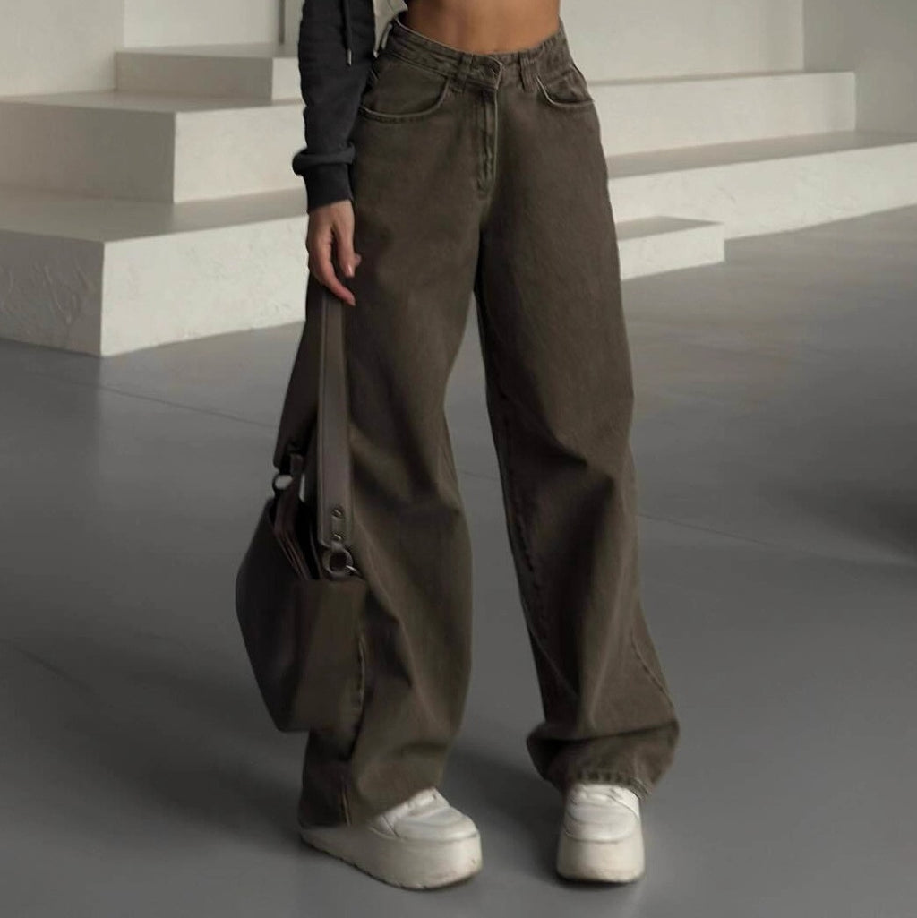 Olive High Rise Washed Baggy Wide Leg Jeans - Olive