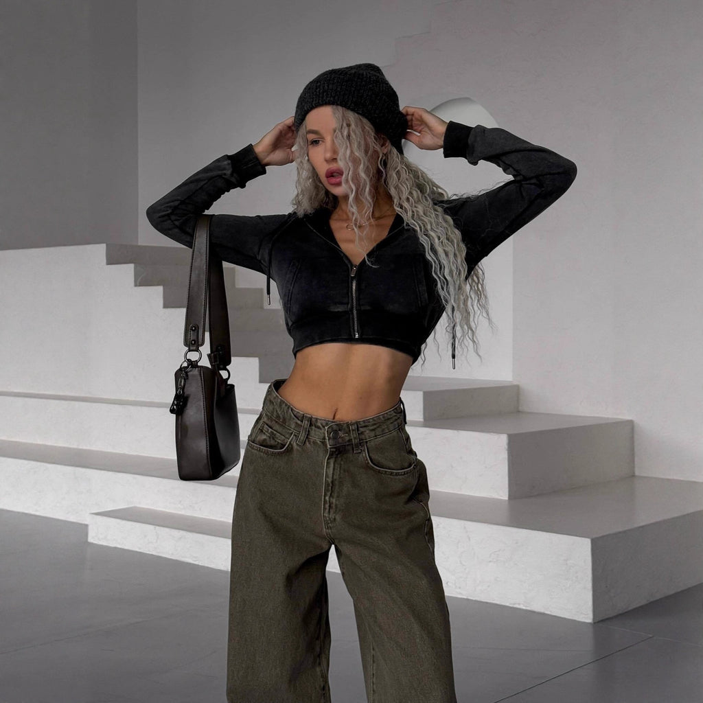 Olive High Rise Washed Baggy Wide Leg Jeans