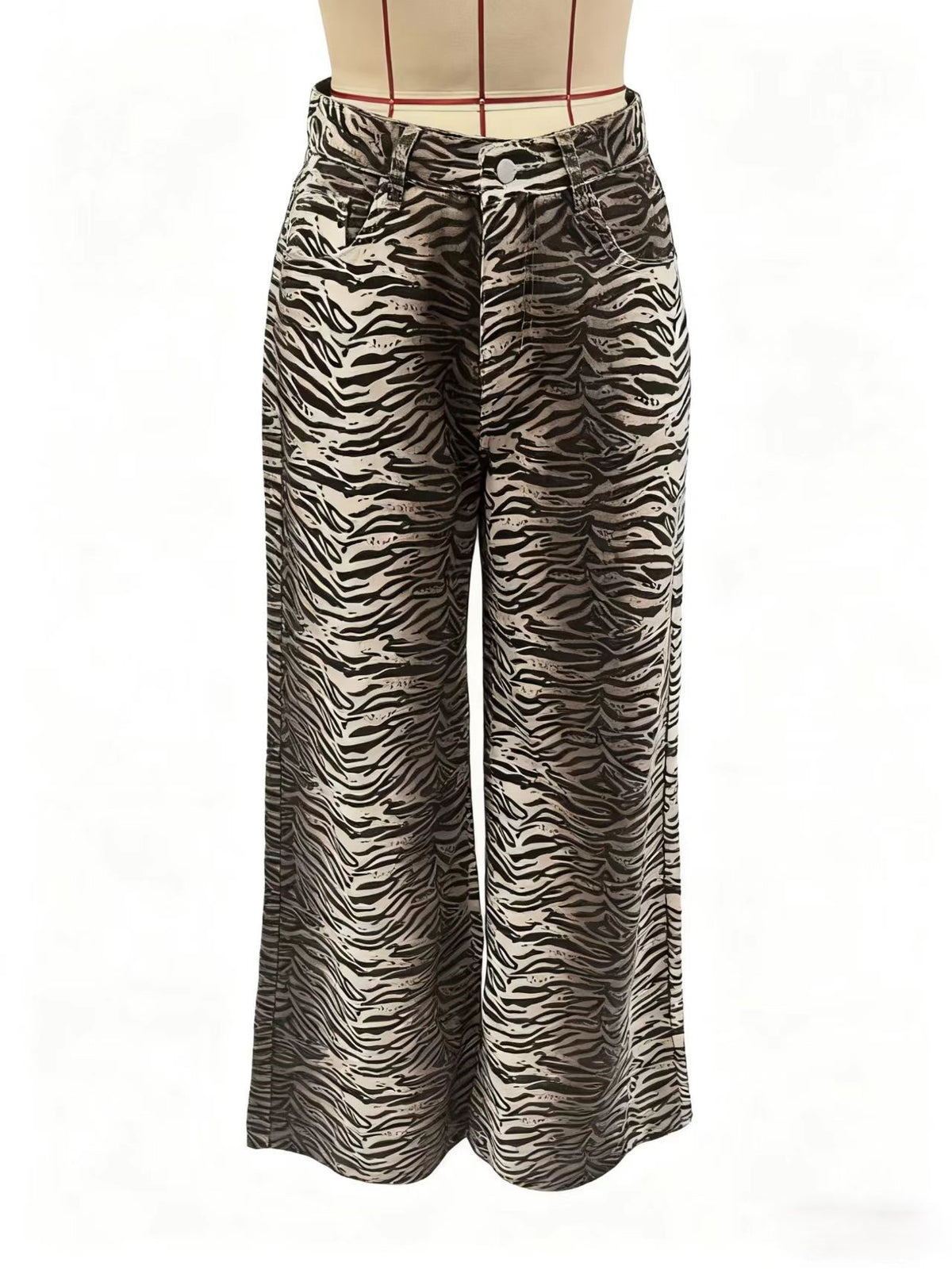 Zebra Print Low Rise Straight Jeans - Printed - 1