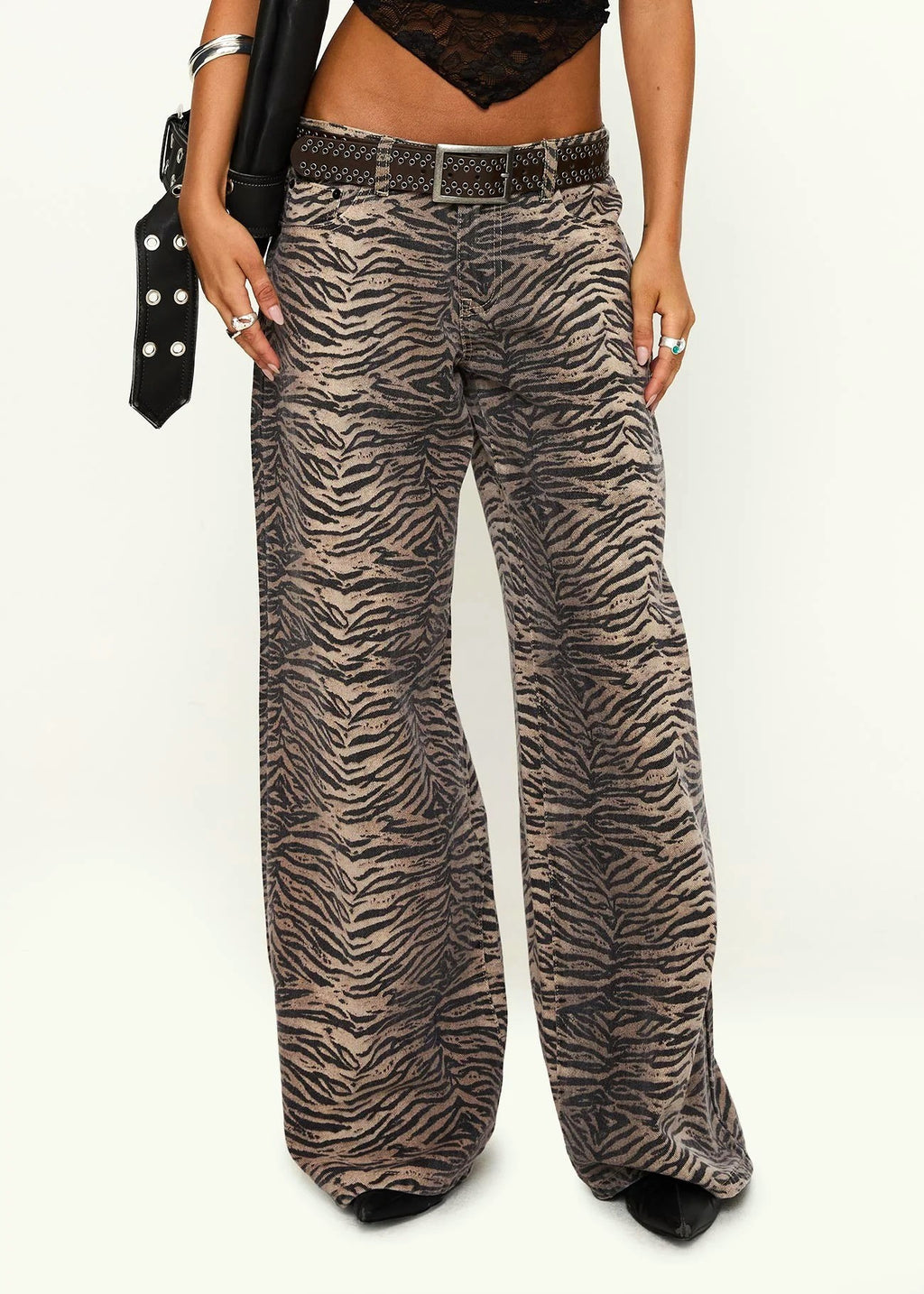 Zebra Print Low Rise Straight Jeans - Printed - 3
