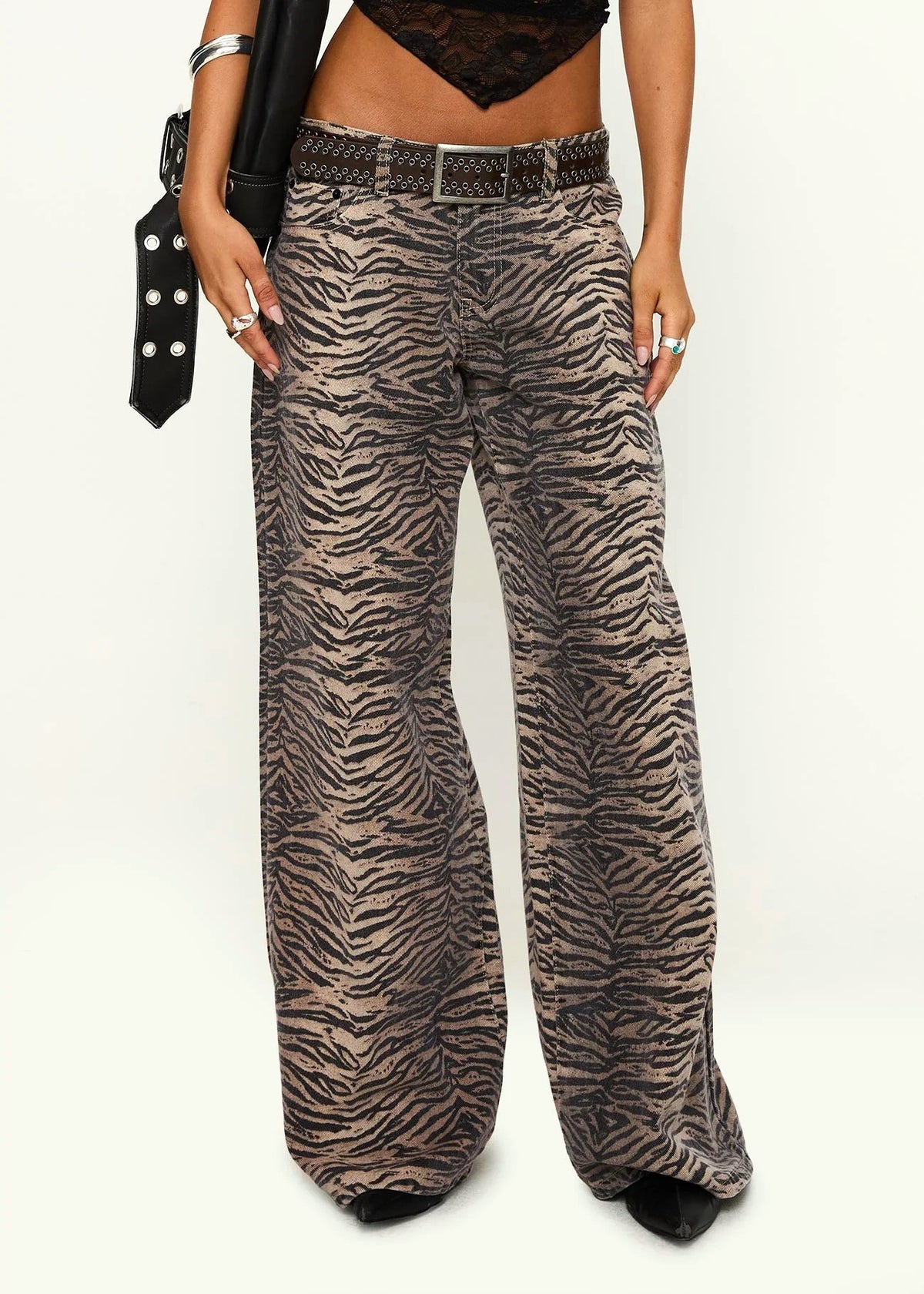 Zebra Print Low Rise Straight Jeans - Printed - 3