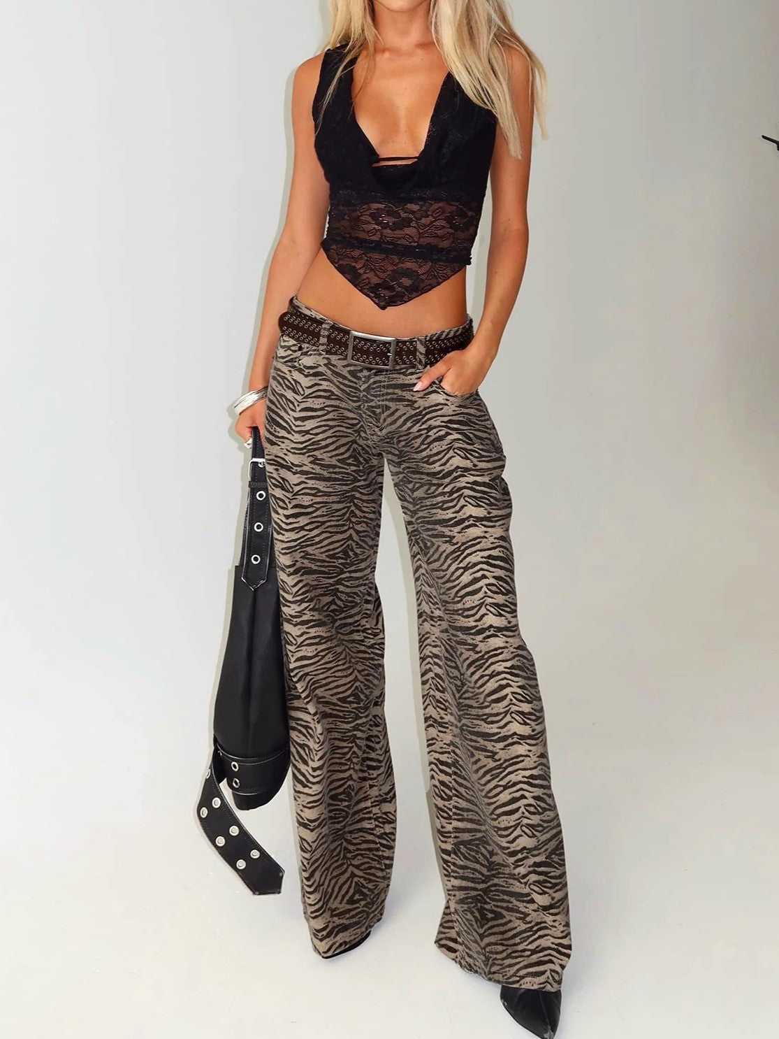 Zebra Print Low Rise Straight Jeans - Printed - 4