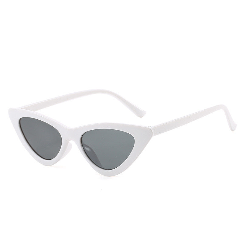 Slim Cat Eye Sunglasses With Tinted Lenses - White