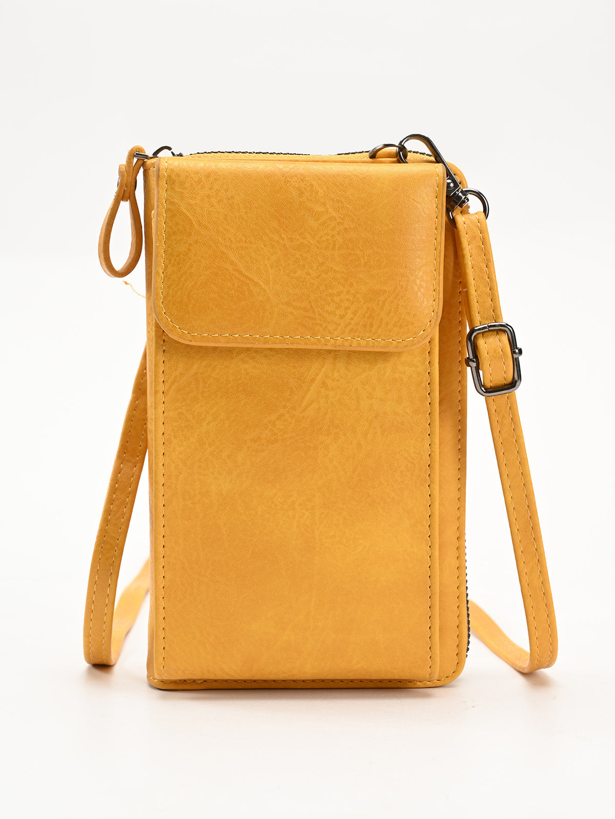 Vintage Leather Look Phone Wallet Bag - Yellow