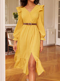 Ruffle Trim Open Back Midi Dress - Yellow