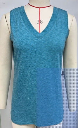 Curved Hem V Neck Sleeveless Tank - RoyalBlue