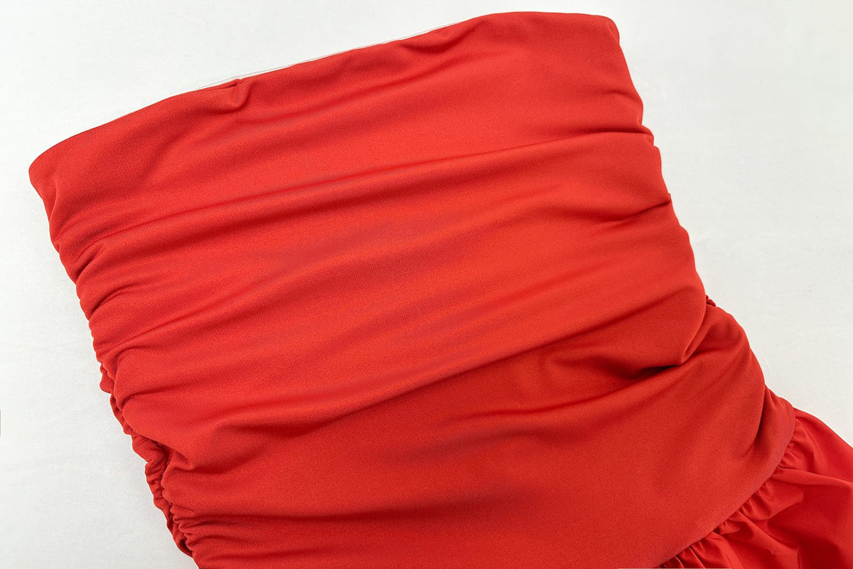 Strapless Ruched Bubble Hem Mini Dress - red - 4