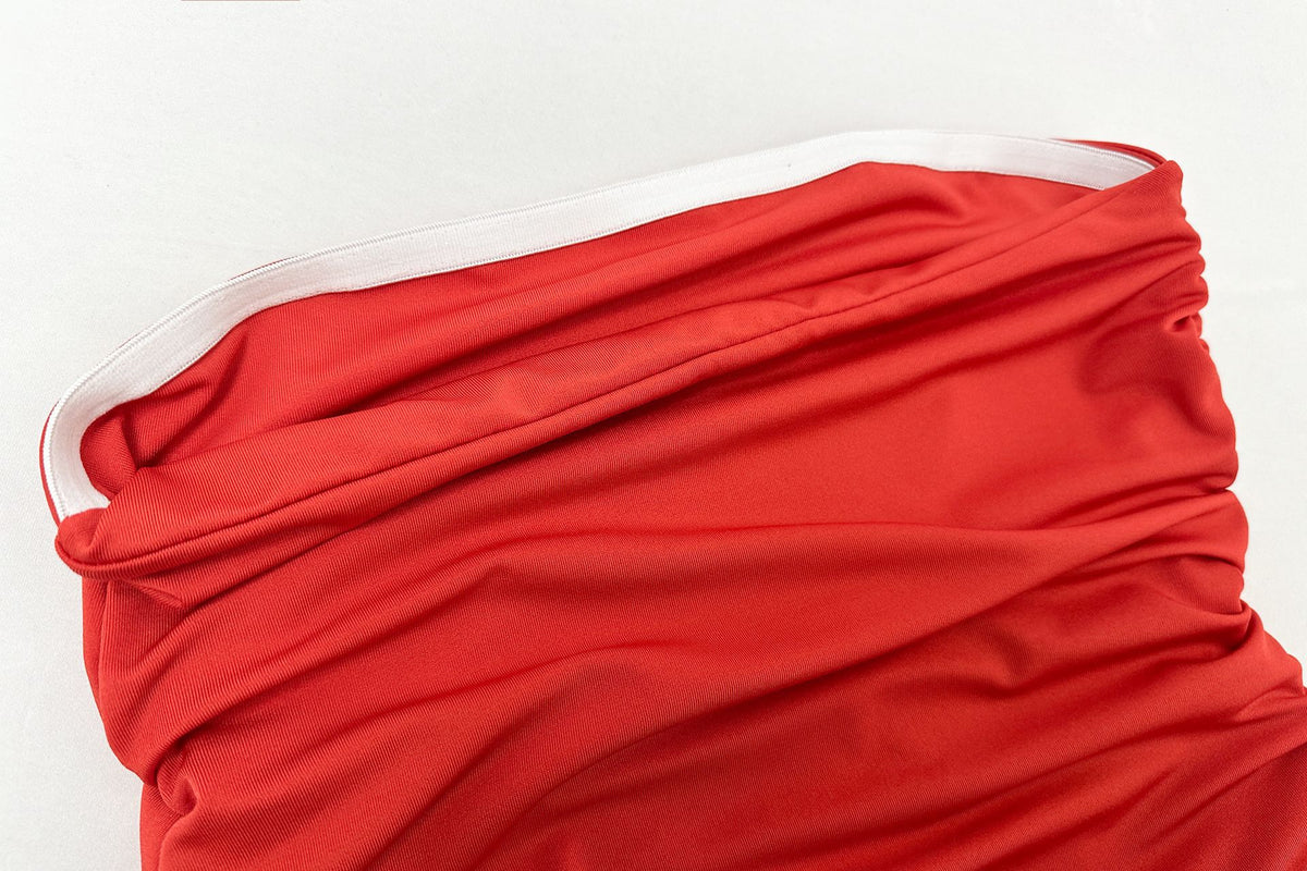 Strapless Ruched Bubble Hem Mini Dress - red - 5