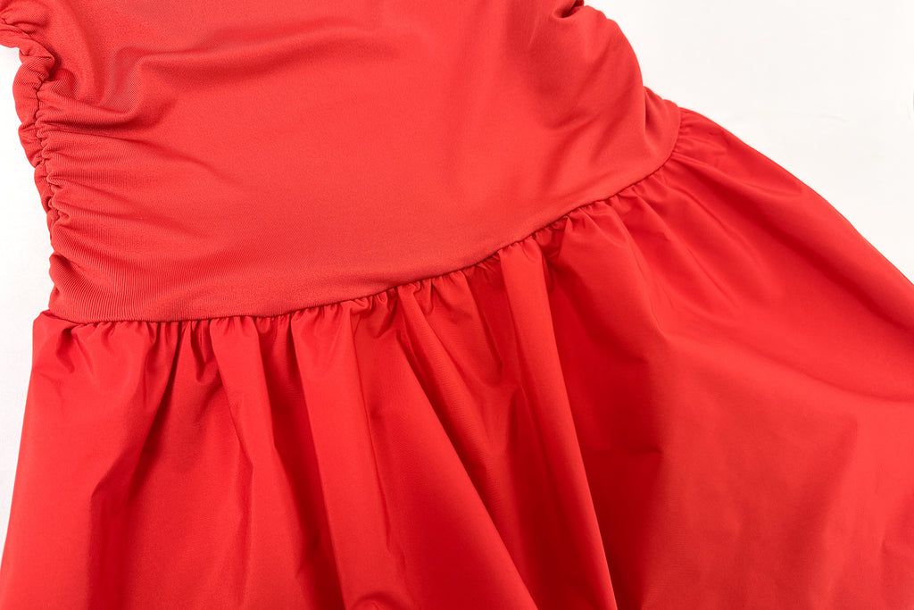 Strapless Ruched Bubble Hem Mini Dress - red - 7