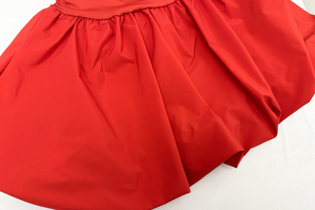 Strapless Ruched Bubble Hem Mini Dress - red - 9