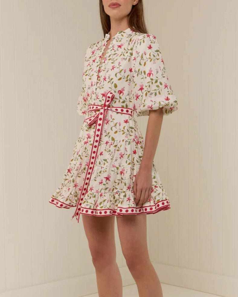 Ditsy Floral Puff Sleeve Ruffle Mini Dress - Decor - 1