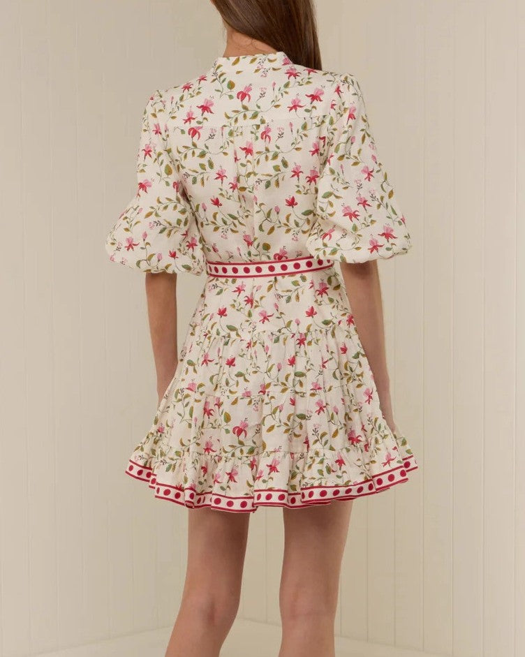 Ditsy Floral Puff Sleeve Ruffle Mini Dress - Decor - 2