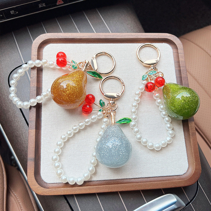 Glitter Pear Beaded Wristlet Keychain - view 1