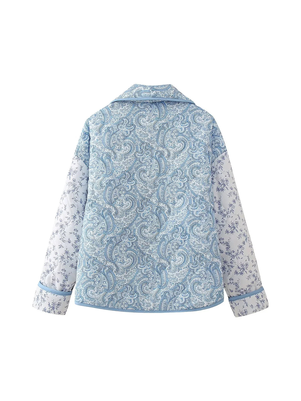 Reversible Quilted Paisley Floral Jacket - Blue - 1