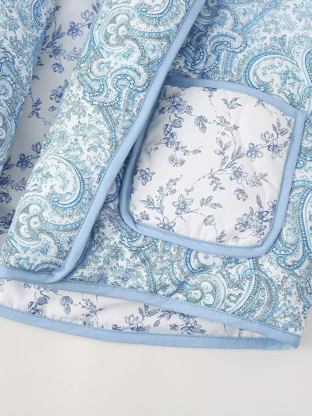 Reversible Quilted Paisley Floral Jacket - Blue - 5