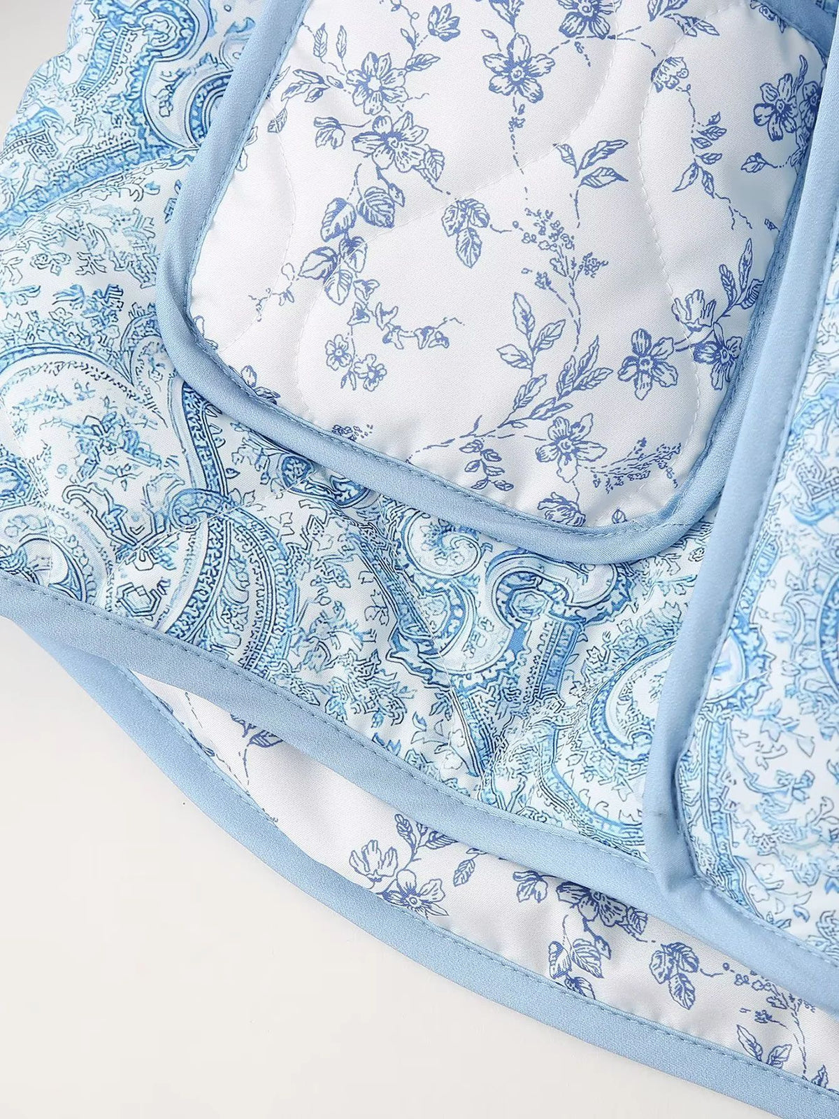 Reversible Quilted Paisley Floral Jacket - Blue - 7