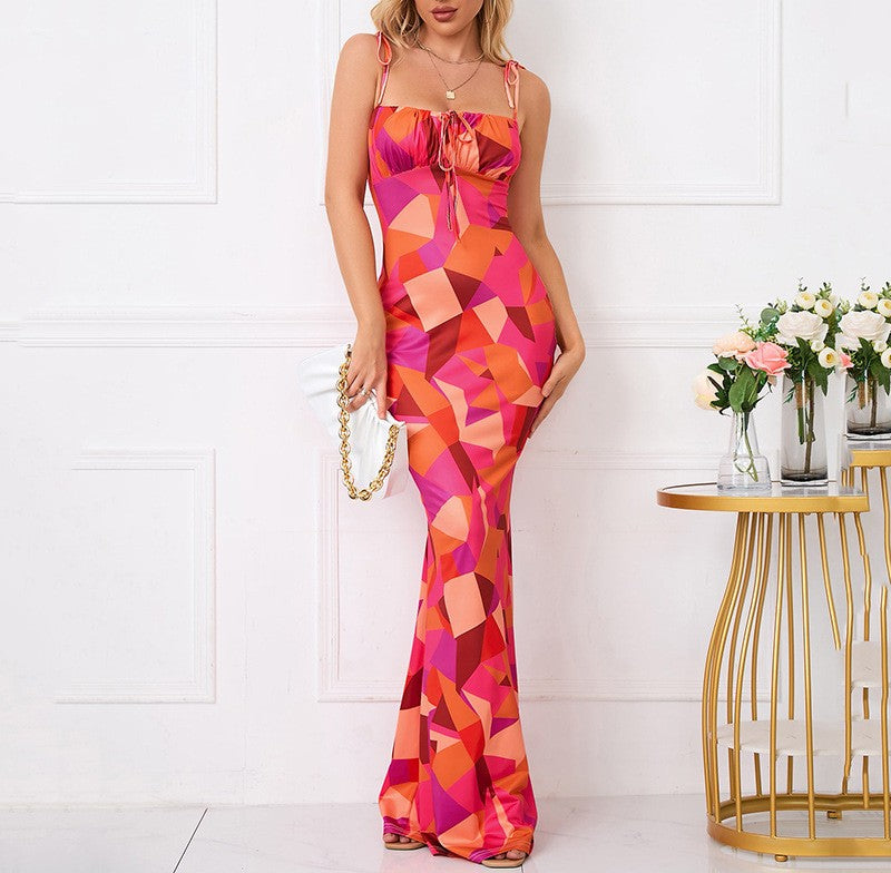 Lace Up Back Strappy Mermaid Maxi Dress - Color_02