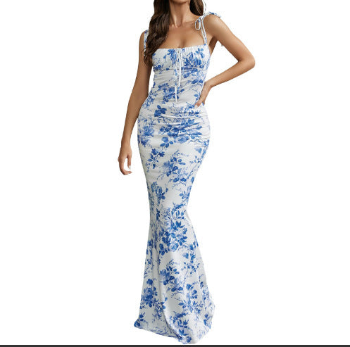 Lace Up Back Strappy Mermaid Maxi Dress - Color_09